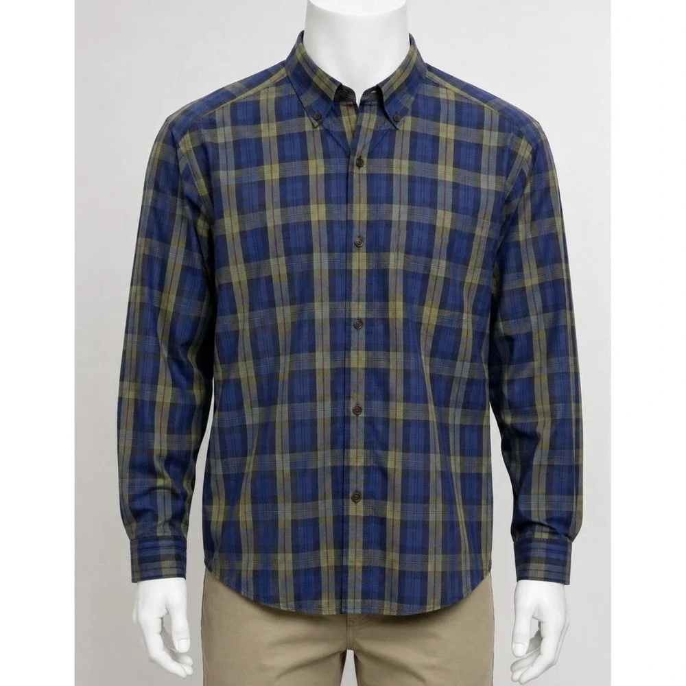 BANANA REPUBLIC Men's Long Sleeve Button Down Shirt Blue Plaid L Large Handsome